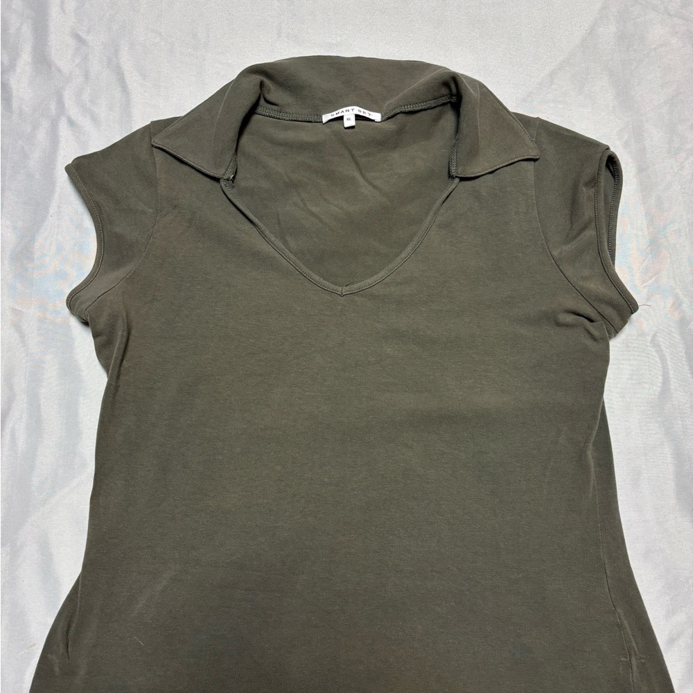 Women's Olive Green Polo V-Neck Top